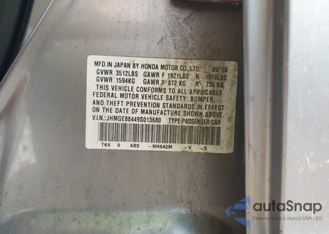 2009 Honda Fit Sport из США, поврежденный, VIN JHMGE88449S013680